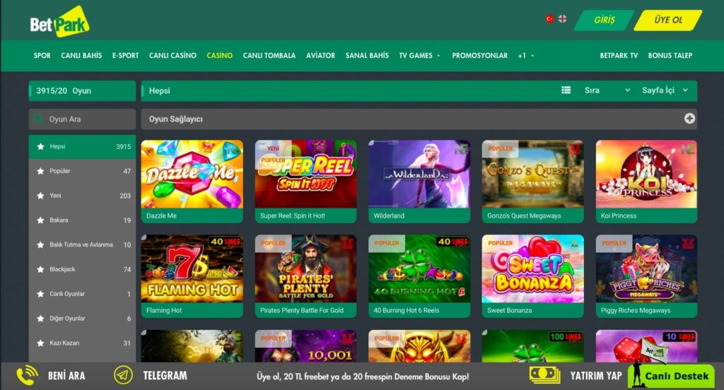 Betpark Slot Oyunları Sayfası